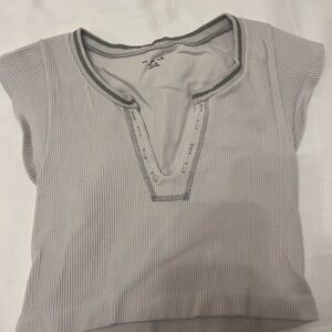 Urban Outfitters Cream and Gray Ribbed Top